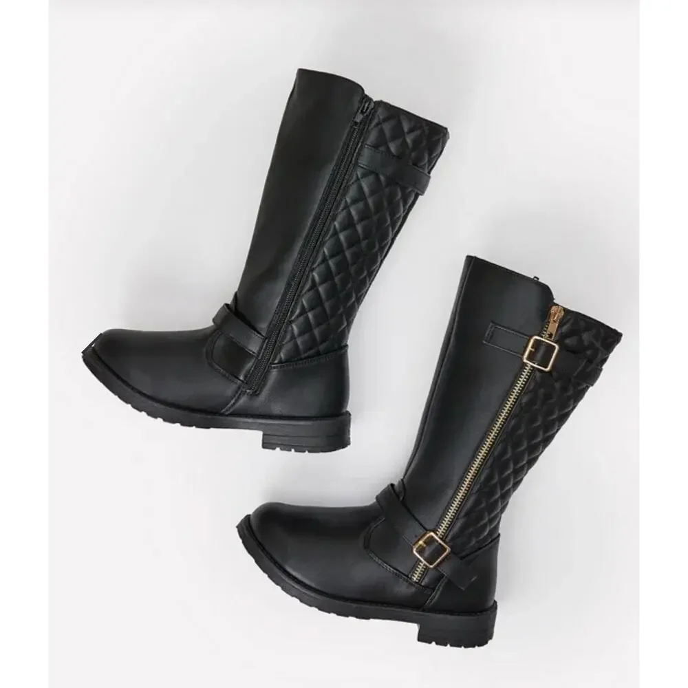 FabKids Black Quilted Buckle Detail Riding Boots Girls Size 4